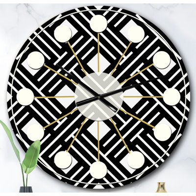 Motif géométrique monochrome II - horloge murale moderne Mid-Century