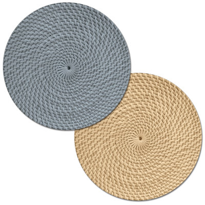 Faux Basket Weave Reversible Round Plastic Placemats