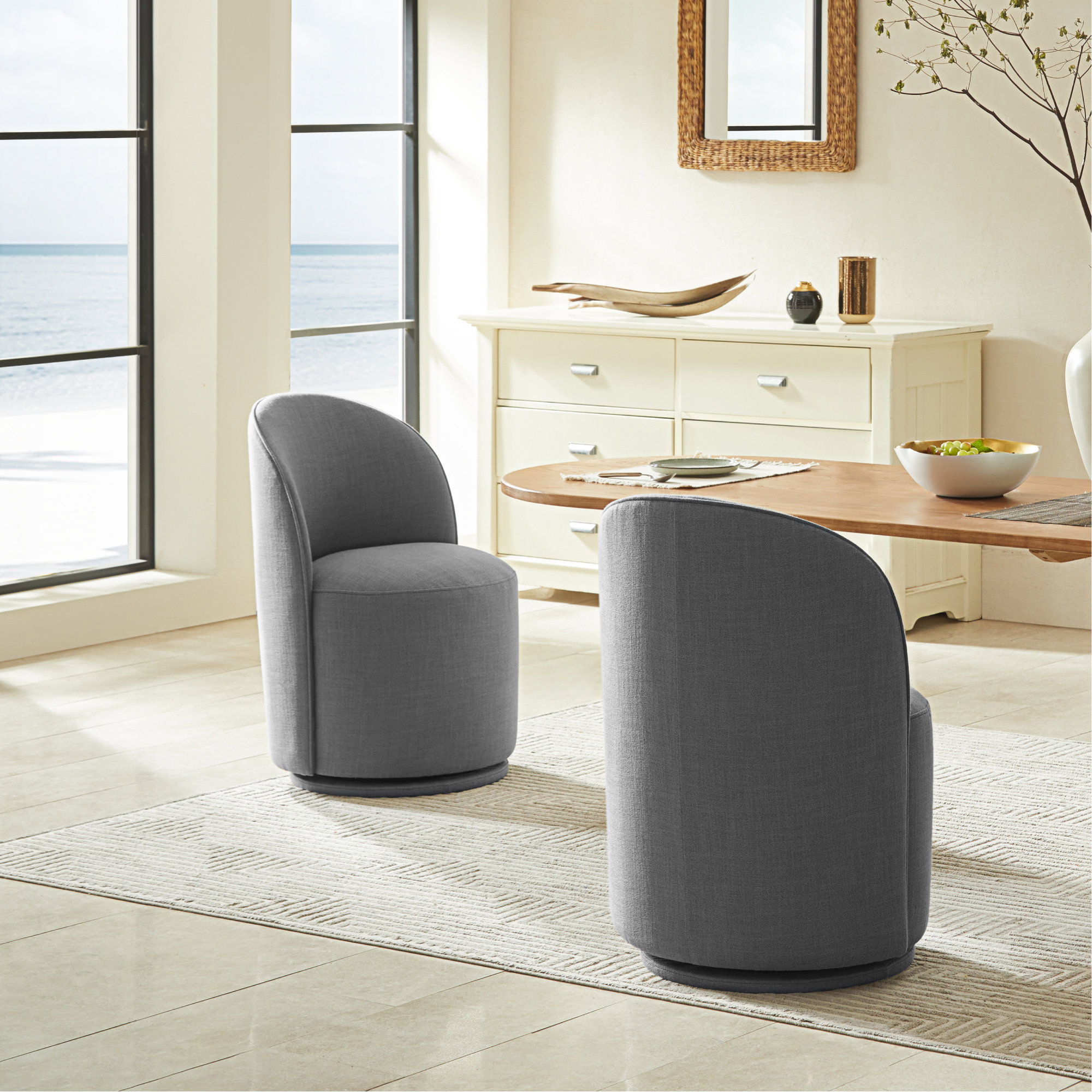 Sharlene Swivel Side Chair, Effie Smoke Performance Linen