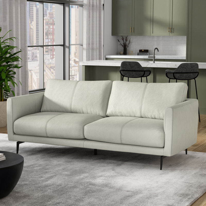 Stevens Leather Sofa, Stevens Light Smoke Grey Genuine Leather, 3, 81 inch