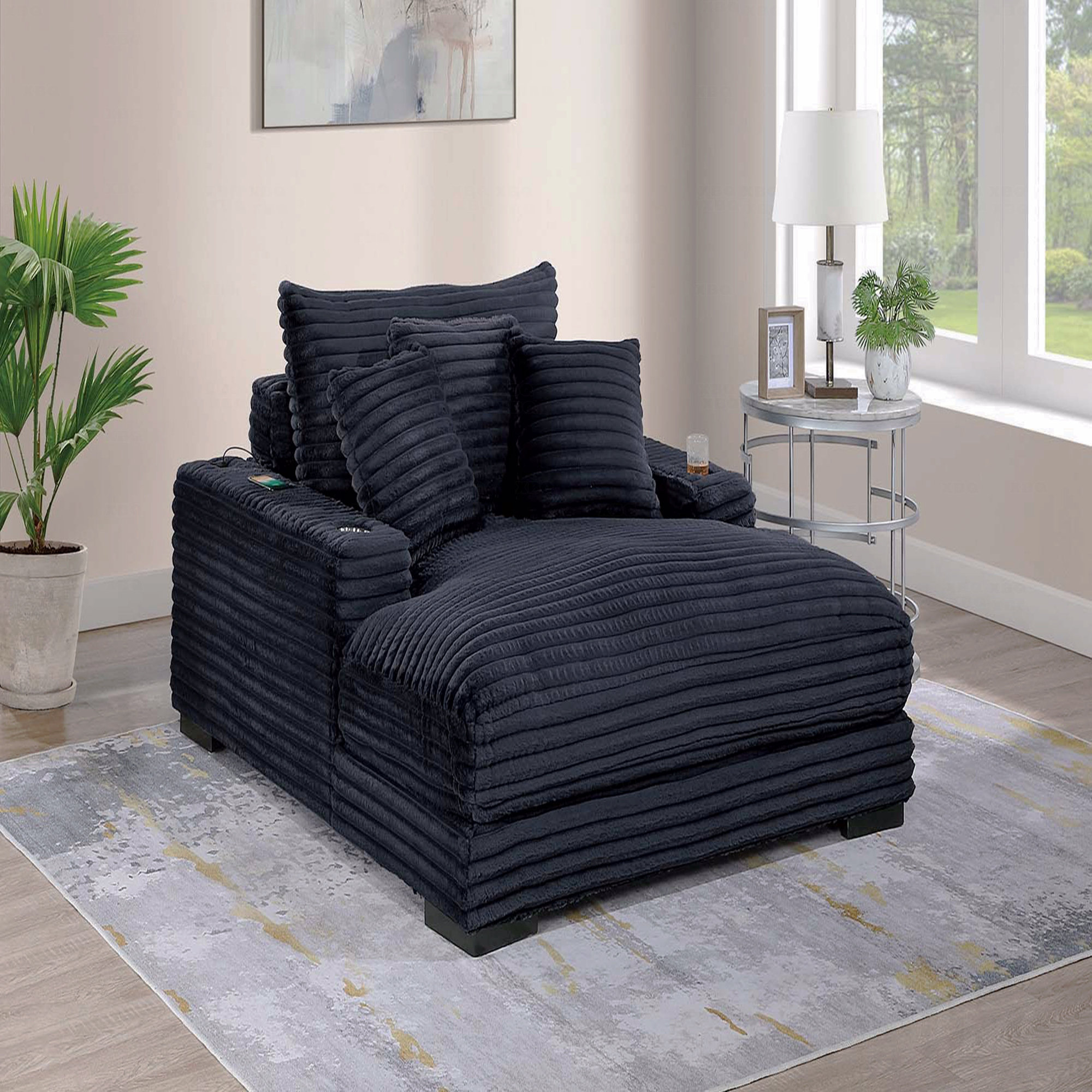 Latitude Run® Modern Chaise Lounge Accent Chair W 2/ Cup Holders Usb ...
