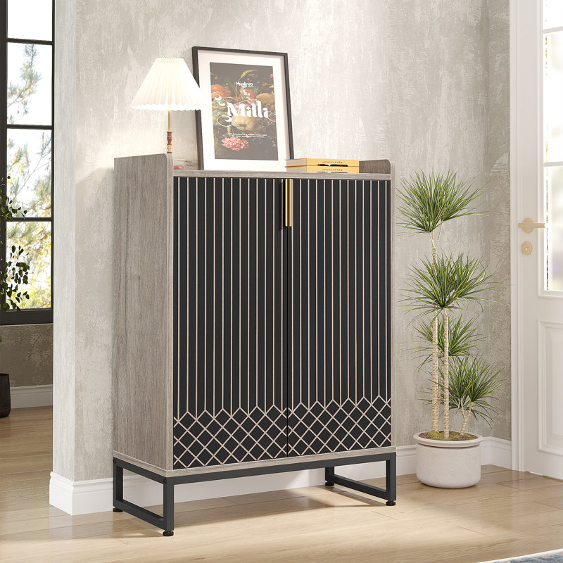 20-Pair 5-Tier Shoe Cabinet, Gray/Black