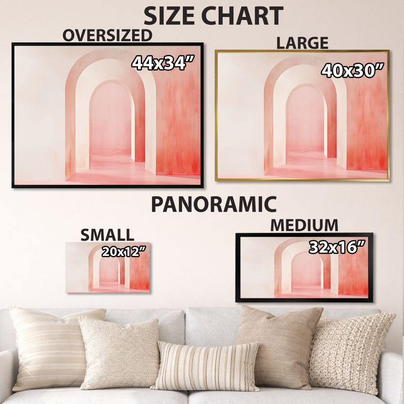 Décoration murale Blush Arch Glow I - rose, Encadrement argenté, H 16 po x l 32 po