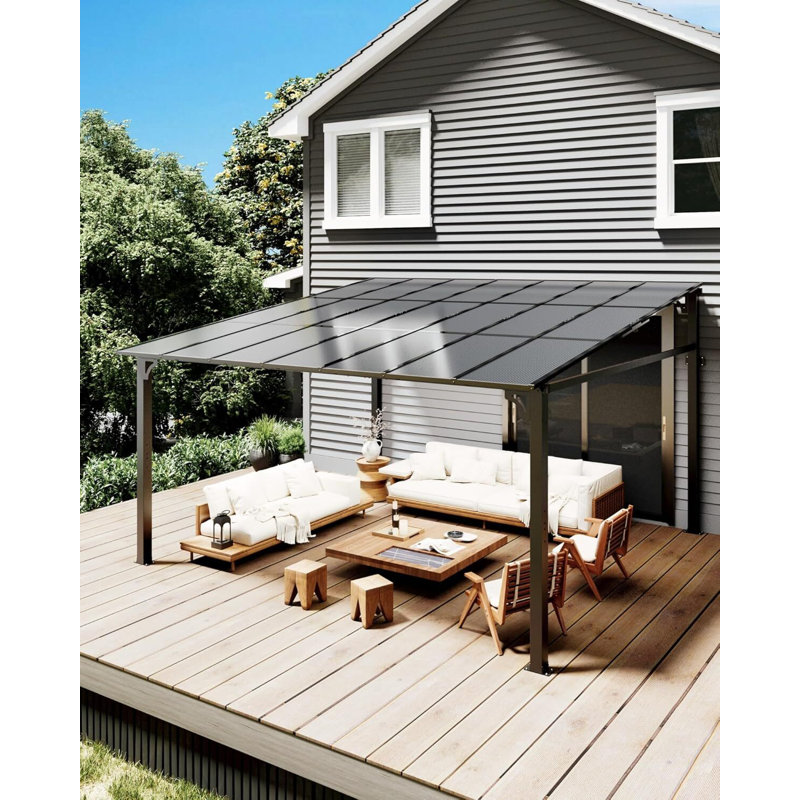 Pavillon de jardin mural 10 'x 14' | Toit en polycarbonate de 6 mm et cadre en aluminium renforcé | Pergola à toit rigide toutes saisons pour patio, terrasse, cour arrière
