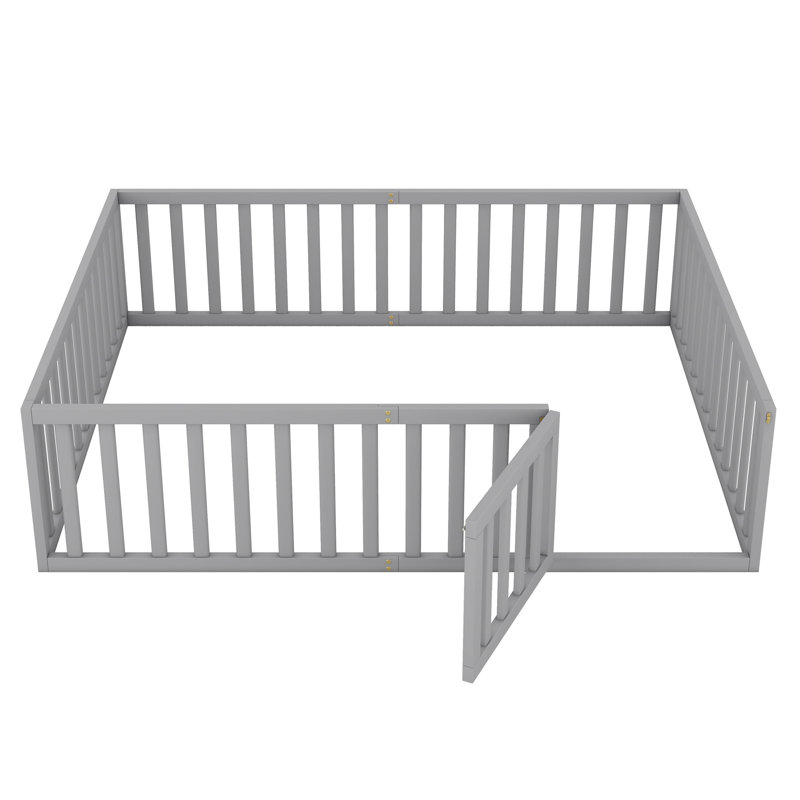 Wood Daybed Frame With Fence, Gray, Queen