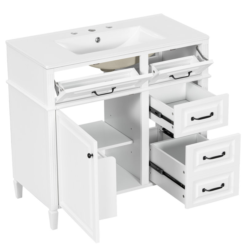 Meuble-lavabo 36 po avec comptoir en céramique, Blanc