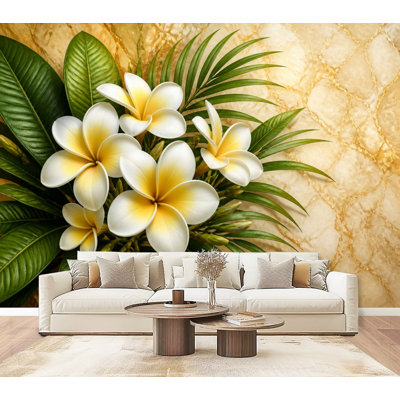 Papier peint Plumeria Botanical Art Flowers Green Leaves Peel and Stick papier peint adhésif mural moderne pour le salon de la chambre à coucher L 69 po x l 96 po