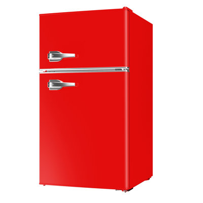 BANGSON  3.2 CU.FT Small Refrigerator with Freezer, Door Handle, Bottle Opener, For Bedroom, Dorm, Office, Home, Garage or RV,Red