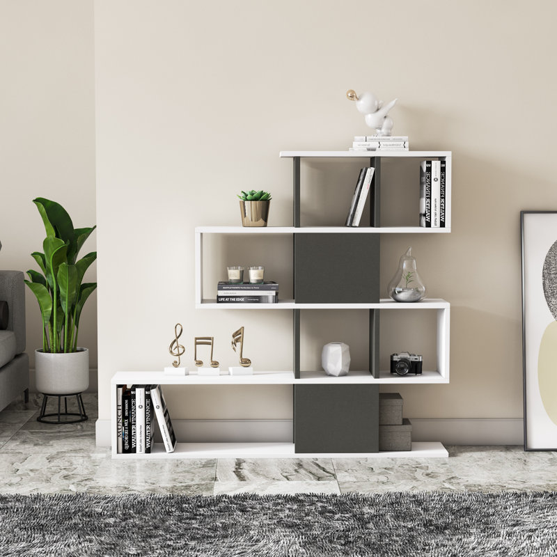 Karlin 109cm H x 120cm W Ladder Bookcase, Anthracite/White