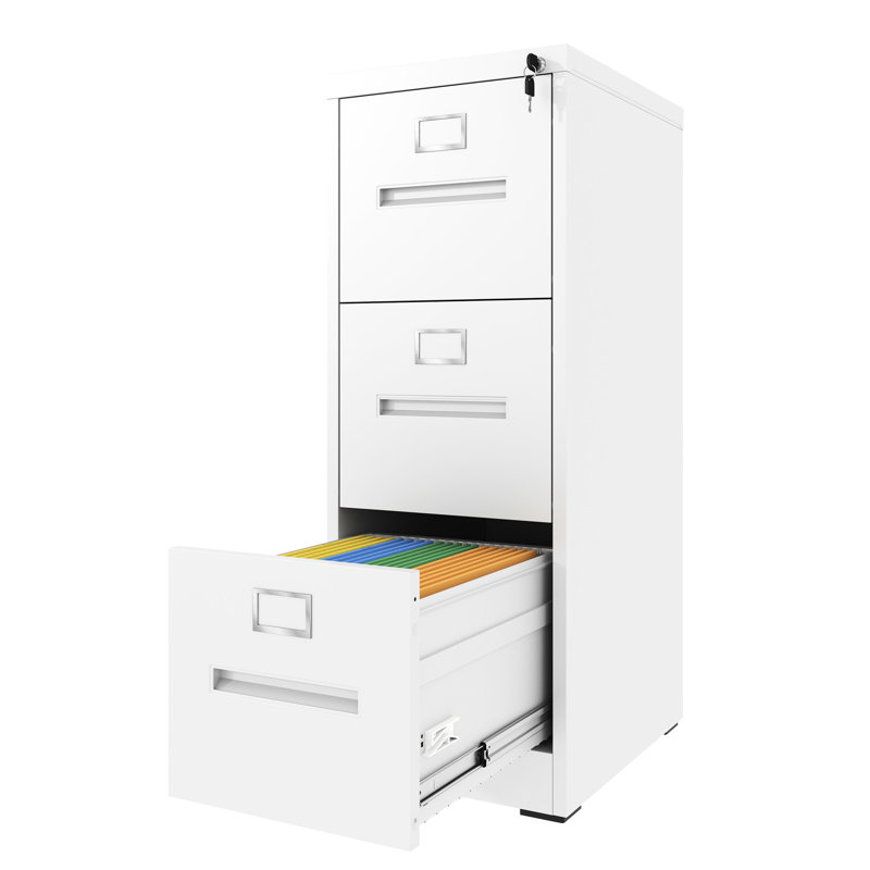 3 - Drawer Locked File Cabinet For Office/Home, A4/Legal Letter Storage, High Security Locking System, Tilting Design, Bearing Slides Lock Setup, Sliding Drawers