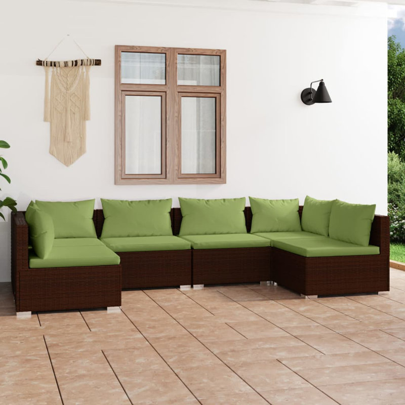 Ensemble de canapé avec coussins, 2 x coin + 4 x milieu, Brun et rouge
