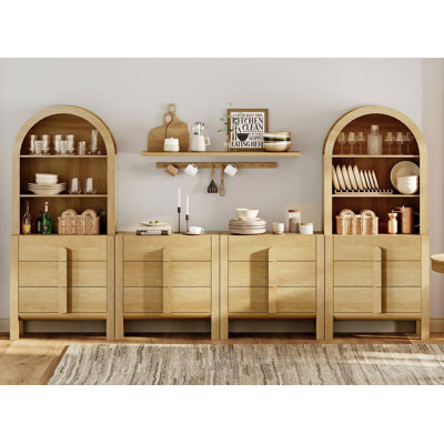 126"W Large Kitchen Hutch Sideboard Buffet Cabinet, Arched Pantry Storage Cabinet With 12 Drawers And 6 Tier Shelves