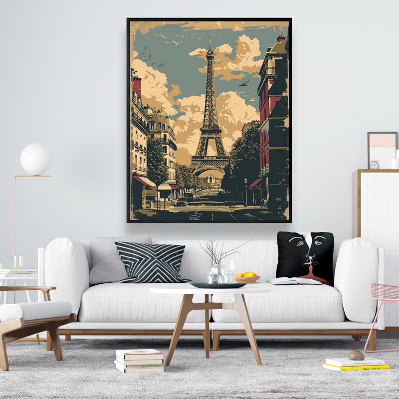 Toile avec cadre beige Tour Eiffel | Élégante décoration intérieure