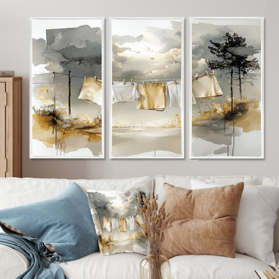 Gris - Hanging Out Laundry III - ensemble de reproductions d'art mural