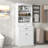 Bathroom Storage Cabinet with Two Doors, Drawers, Adjustable Shelf & Three Open Shelves