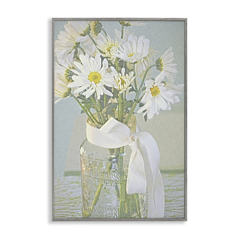 «Faded Daisies Jar», art de la giclée encadrée par Gail Peck, H 18 po x l 12 po, Estampe numérique Farmhouse