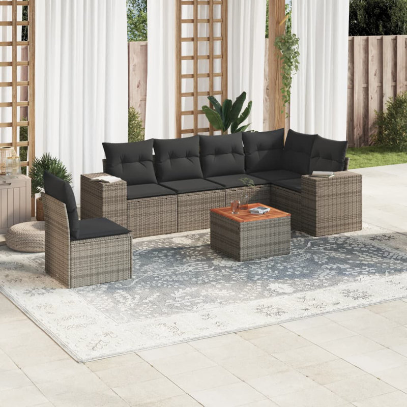 Ensemble de canapé Vidaxl en rotin PE gris, acier thermolaqué, bois d'acacia massif