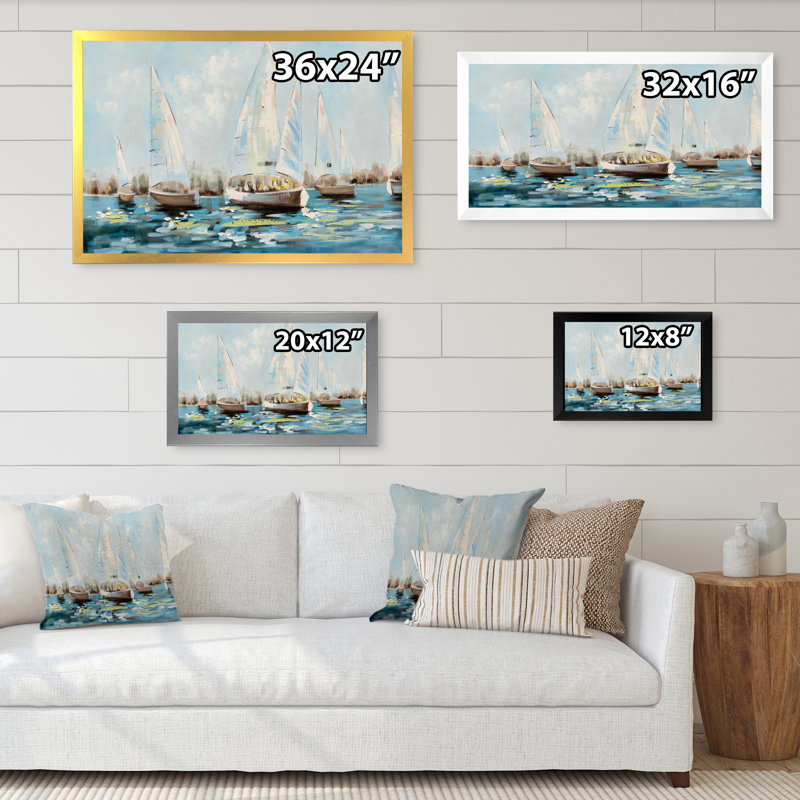 Voilier dans l'eau - reproduction sur toile, H 8 po x l 12 po x P 1 po, Cadre noir