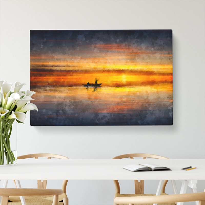 A Boat At Sunset Painting - Wrapped Canvas, 40cm H x 60cm W x 3cm D