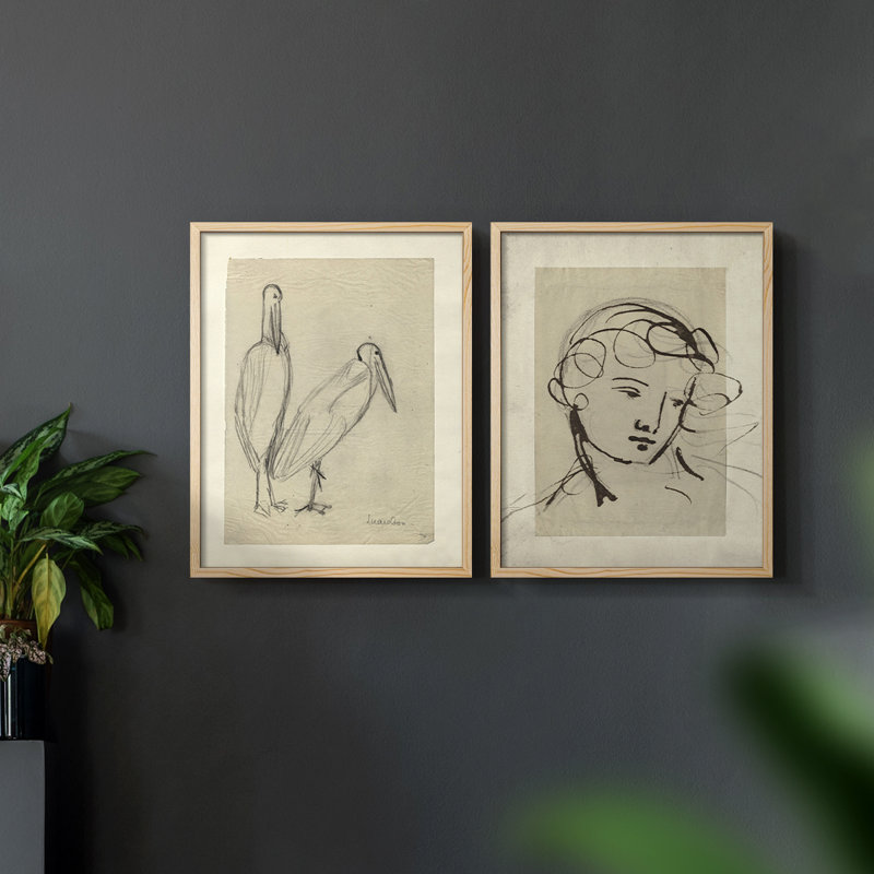 "Croquis rétro II", 2 pièces, H 14 po x l 22 po, Naturel
