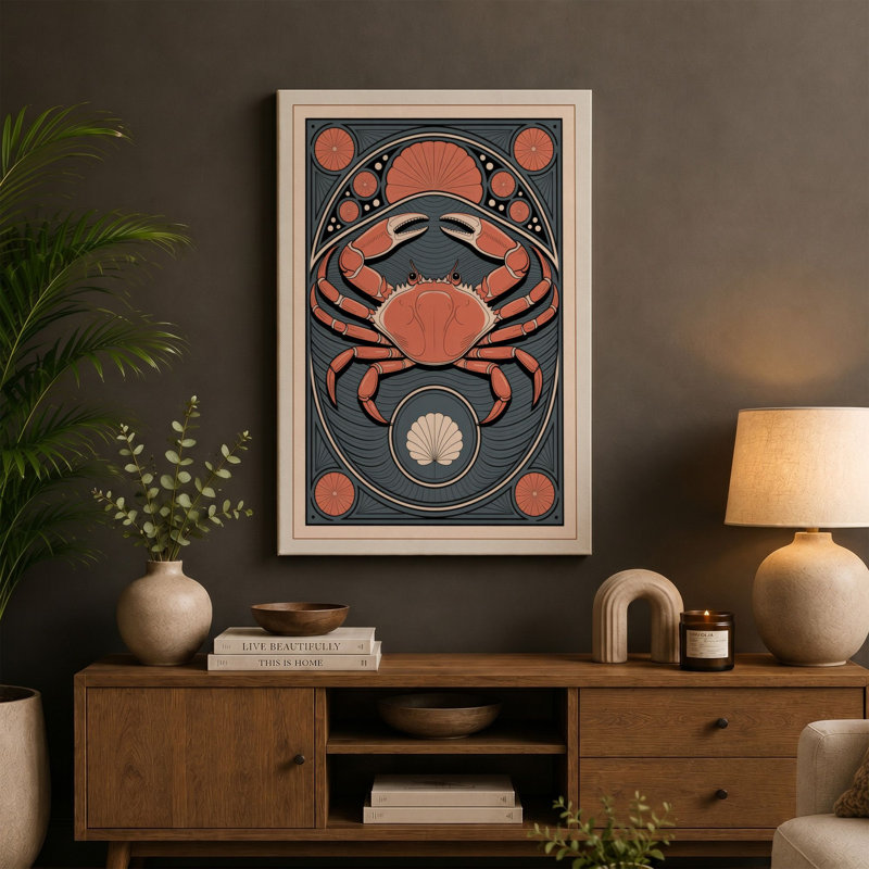 Crab in Symmetry Art Deco - Wrapped Canvas, 30x20 - 76.2 x 50.8 cm, Sage Border
