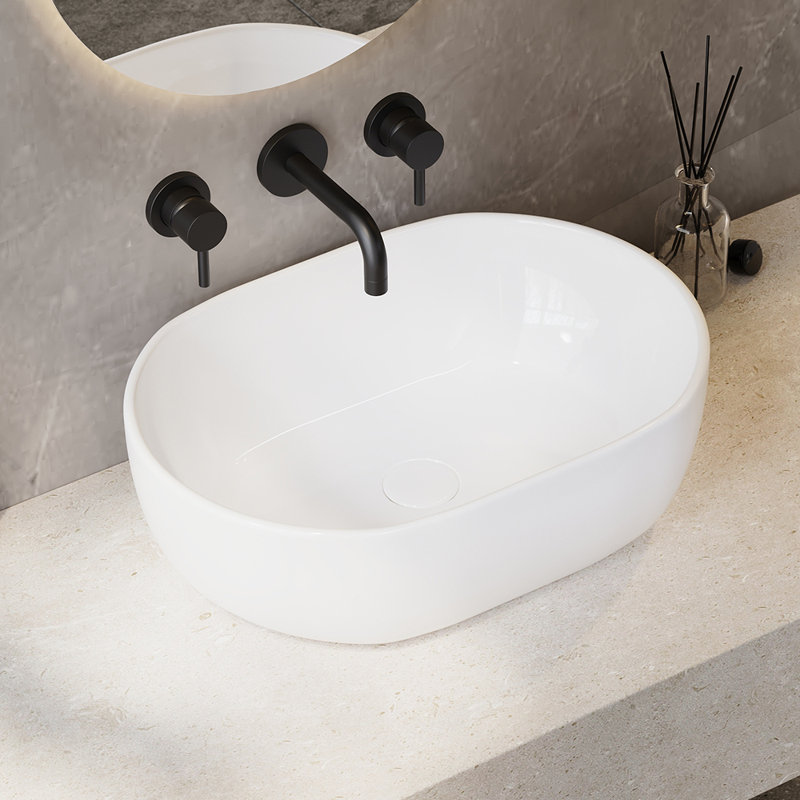 Lavabo de salle de bain ovale en porcelaine vitrifiée 19 po x 14 po
