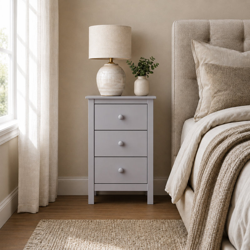 Creath Solid Pine Extra-Tall Nightstand with 3 Deep Drawers for Ample Storage by, Gray