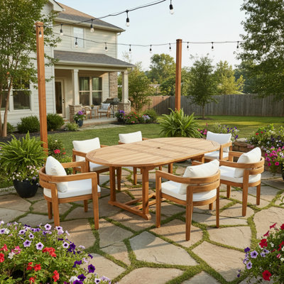 Outdoor Acacia Wood Dining Chair with Removable Cushions (Table Not Included)