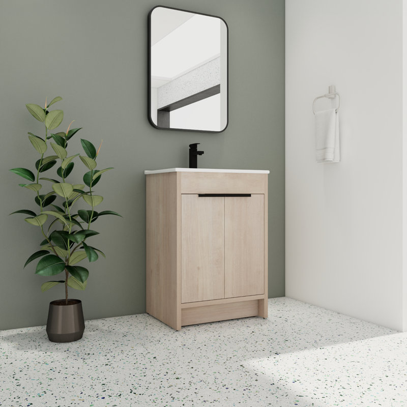 Ensemble de meuble-lavabo simple 24,47 po avec plateau en céramique Adeliz, Lightoak