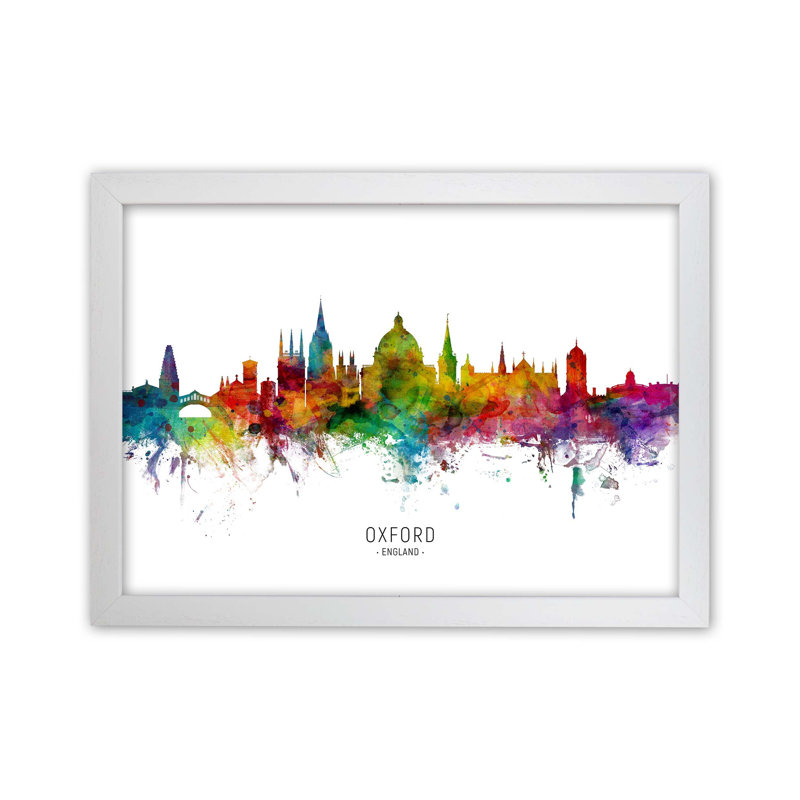 Oxford England Skyline by Michael Tompsett - Print, 34cm H x 46cm W x 3cm D, White Framed