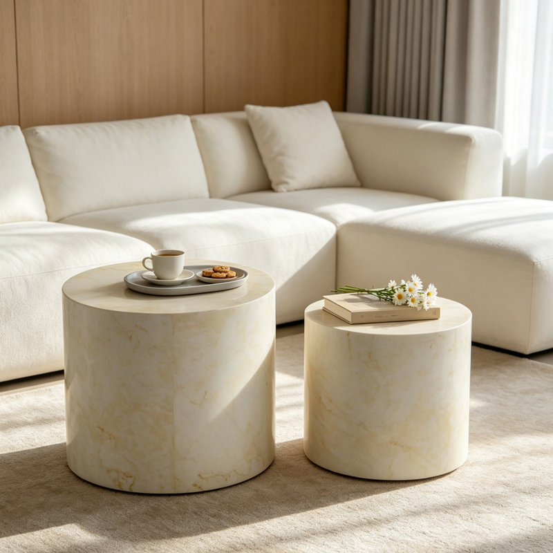 Ensemble de 2 tables basses gigognes, table d'appoint ronde en bois, table ronde décorative moderne pour petits espaces, meubles de chambre à coucher, brun