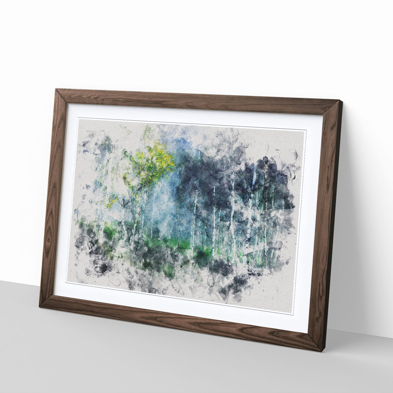Wonderous Birch Tree Forest Watercolour - Picture Frame Graphic Art Print, 36cm H x 48cm W x 2cm D, Walnut Framed