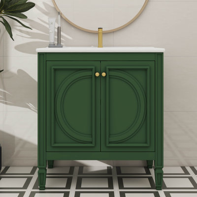 30" Sleek Bathroom Vanity With Sink – Designed With Two Doors And Built-In Shelf
