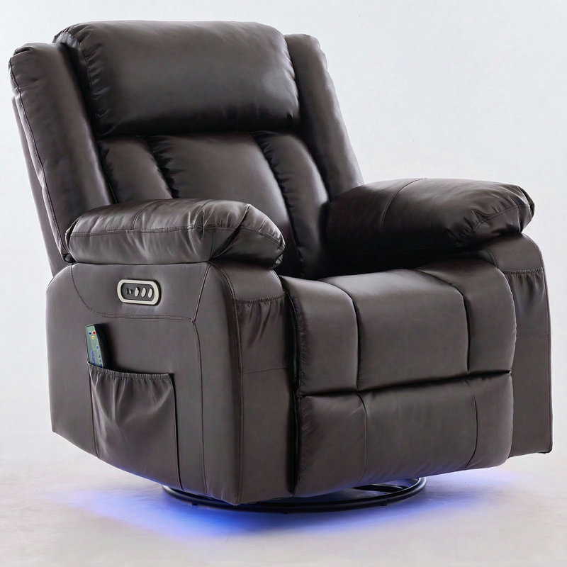 Fauteuil inclinable électrique pivotant à deux moteurs avec massage et chaleur, bandes lumineuses à DEL, Brun châtaigne