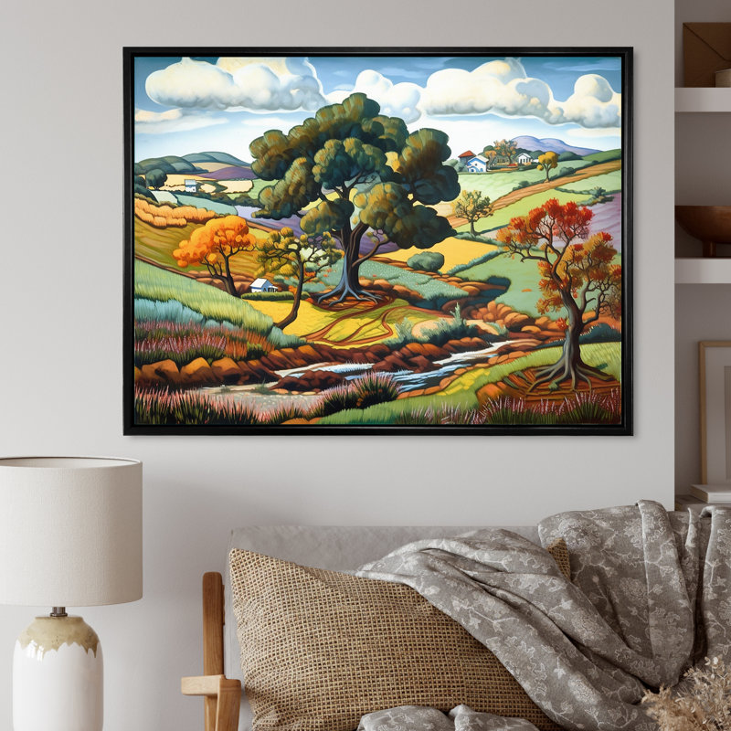 Peinture d'automne «Mountain Beauty Serenity», H 30 po x l 40 po x P 1,5 po, Cadre flottant noir