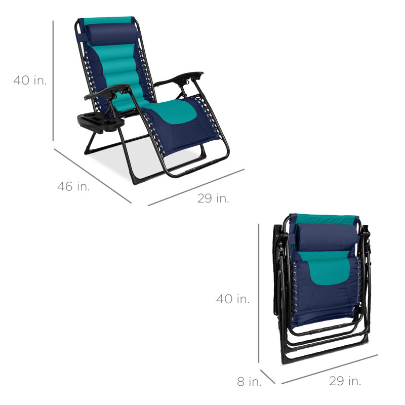 Fauteuil surdimensionné d'extérieur pliable avec plateau latéral Danny-James, Bleu marine / bleu sarcelle