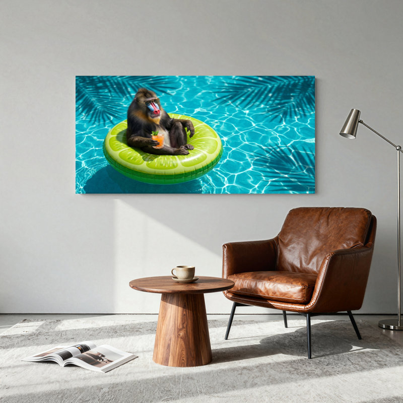 Ensemble de 1 tableau sur toile représentant un bassin de singes, 40“W x 20”H, Wrapped Canvas