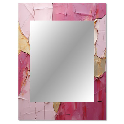 Gold Pink Minimalism Poteries - Abstract Spirals Unique Wall Mirror, Gold Mirror, Printed Metal Art