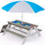 Table de pique-nique 3-en-1 pour enfants sable et eau avec parasol réglable