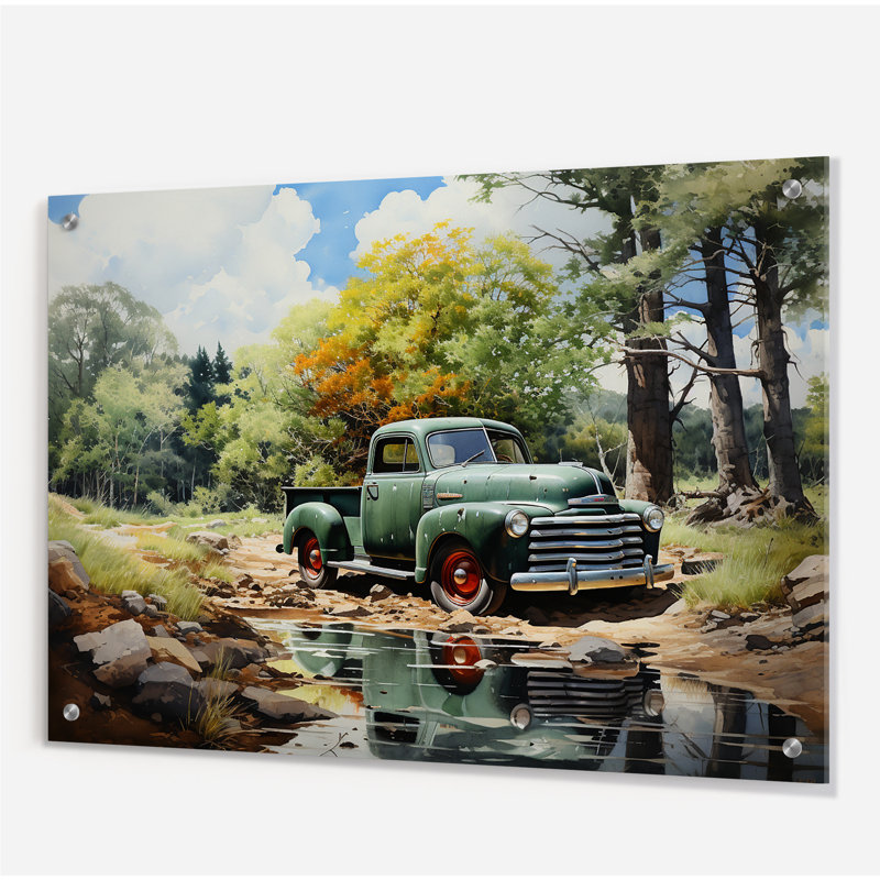 «Pickup Truck Tranquil Lakeside II», décoration murale en acrylique, H 12 po x l 20 po