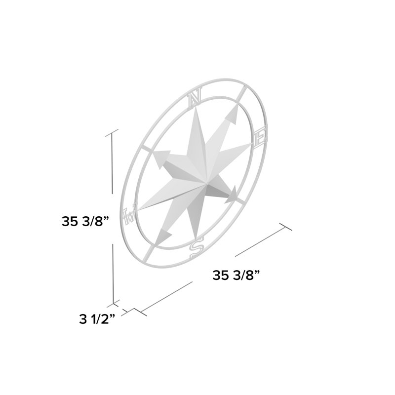 Silver and Copper Metal Compass Wall Sculpture, 35"