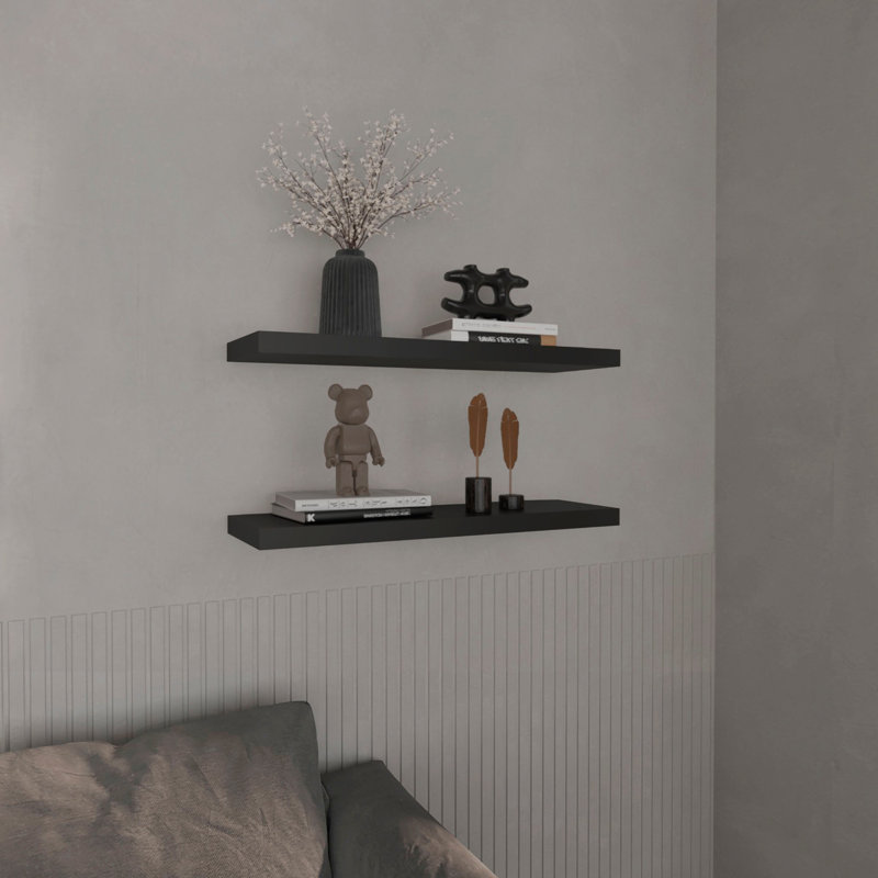 Benessa 2 -Piece Floating Shelf, 3.8cm H x 80cm W x 25cm D, Black