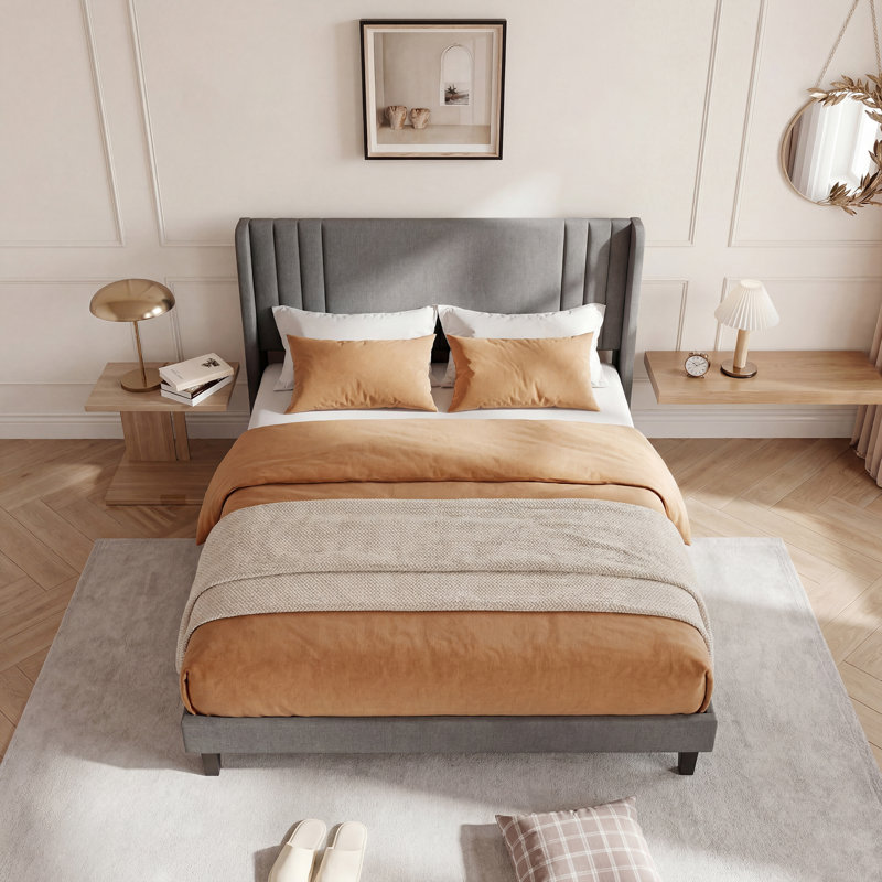 Upholstered Bed, European Double (140 x 200 cm), Grey