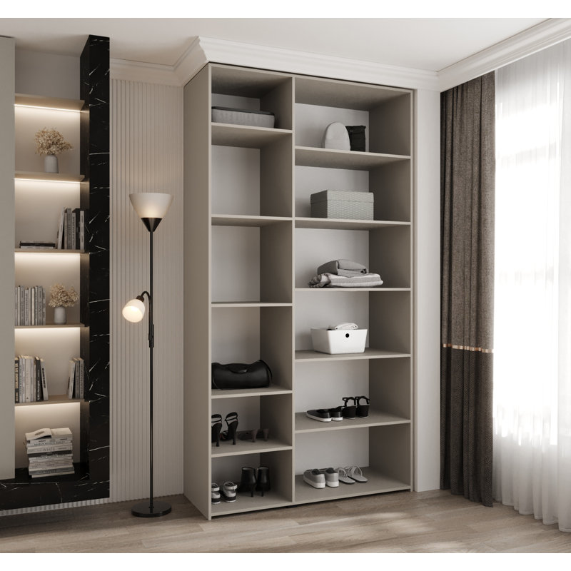 3 Door Manufactured Wood Wardrobe, white matt + handles: gold, 245,5 H x 130 W x 40 D