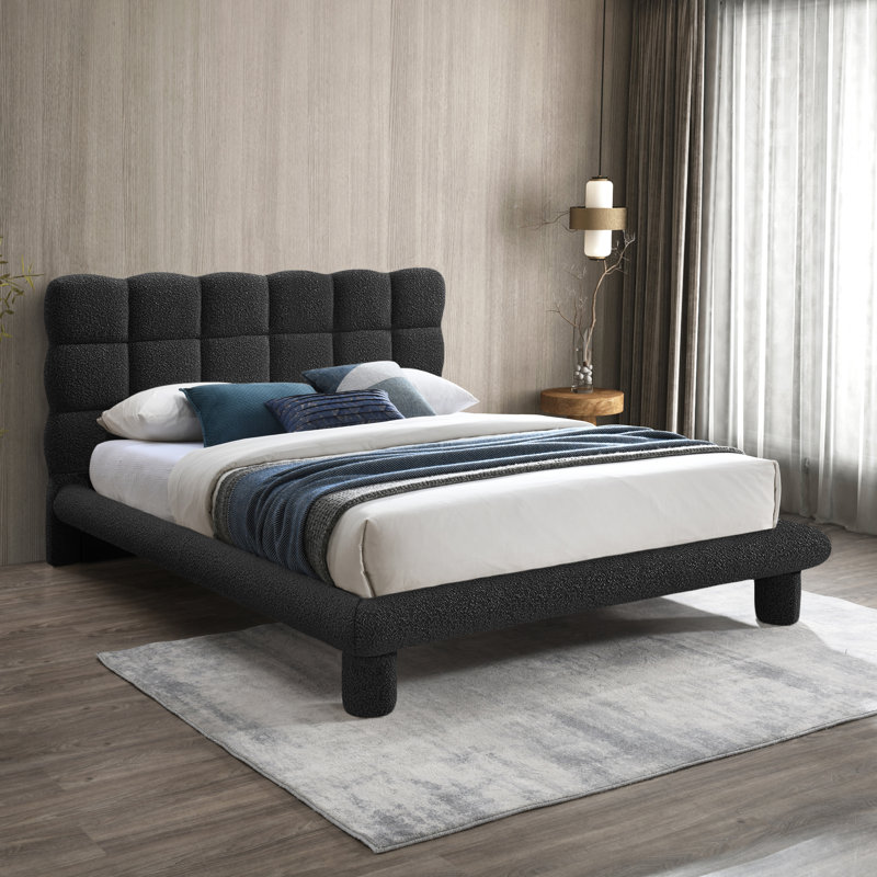 Deco Tufted Panel Bed, Full / Double, Black Boucle Fabric