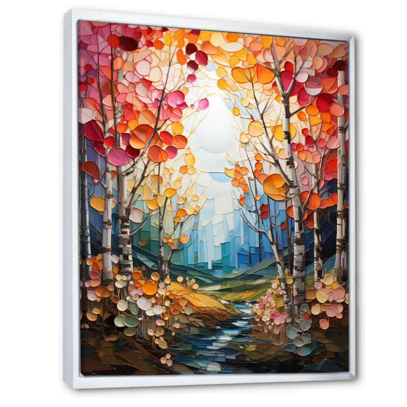 Darrika Birch Woods Autumn Harmony II, reproduction d'art sur toile, H 32 po x l 16 po x P 1 po, Cadre flottant blanc