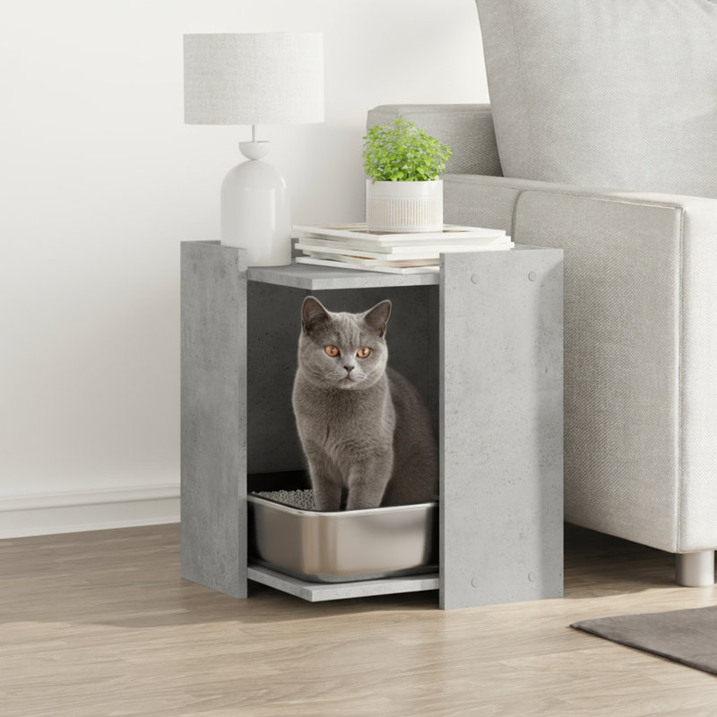 Engineered Wood Litter Box Enclosure, 51cm H x 42cm W x 42cm D, Concrete Grey