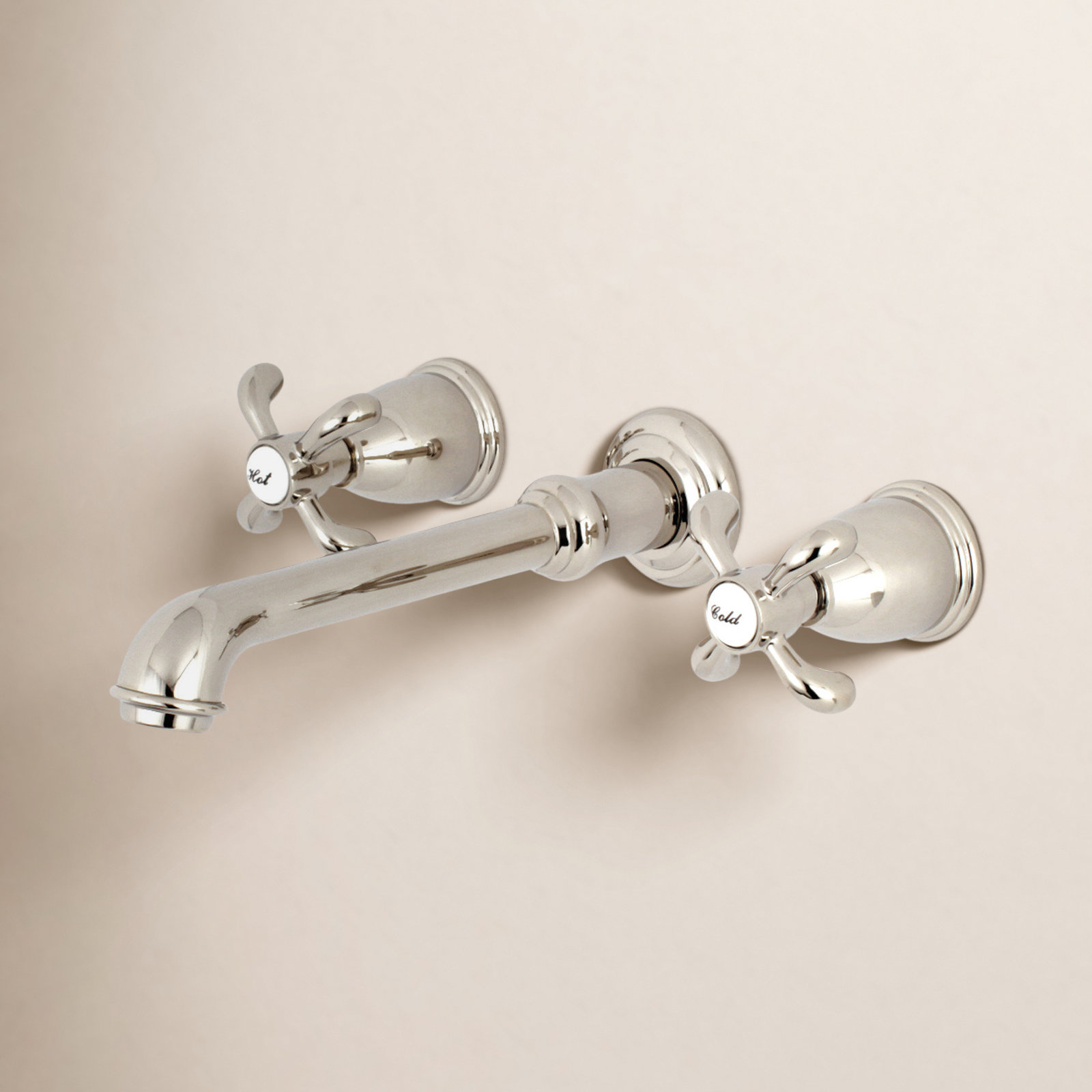French Wall-Mounted Roman Tub Faucet, Polished Nickel