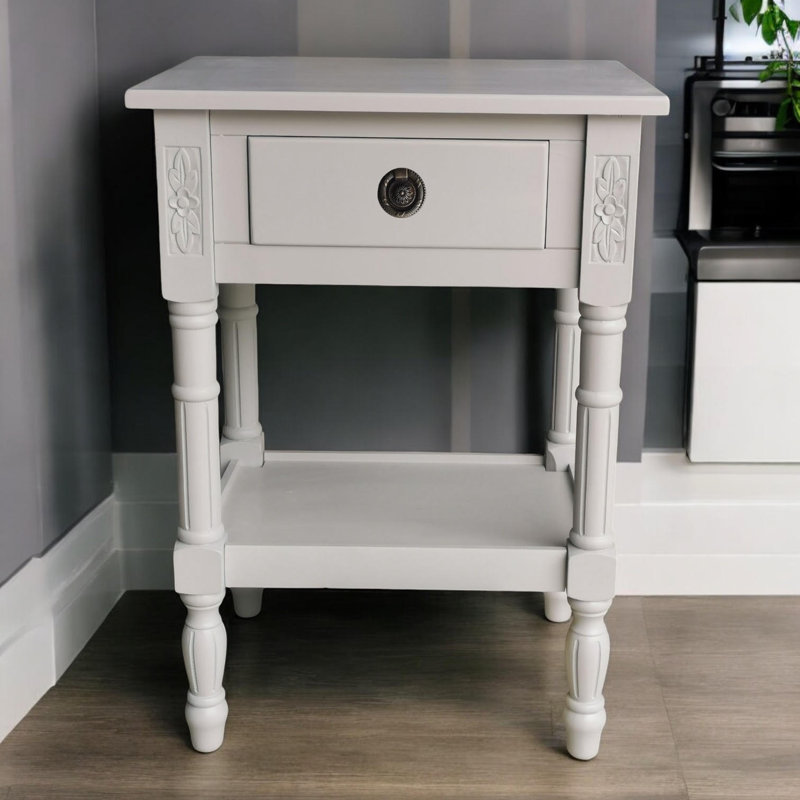 Stylish Kleiner 45cm W Bedside Table with Solid and Manufactured Wood, Drawer Storage, Perfect Accent for Any Bedroom, Grey