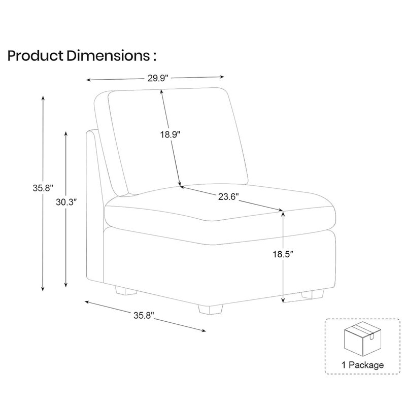 Hutcheson Large Corduroy Single Seat Armless Storage Chair Of Modular Sofa, Green Corduroy